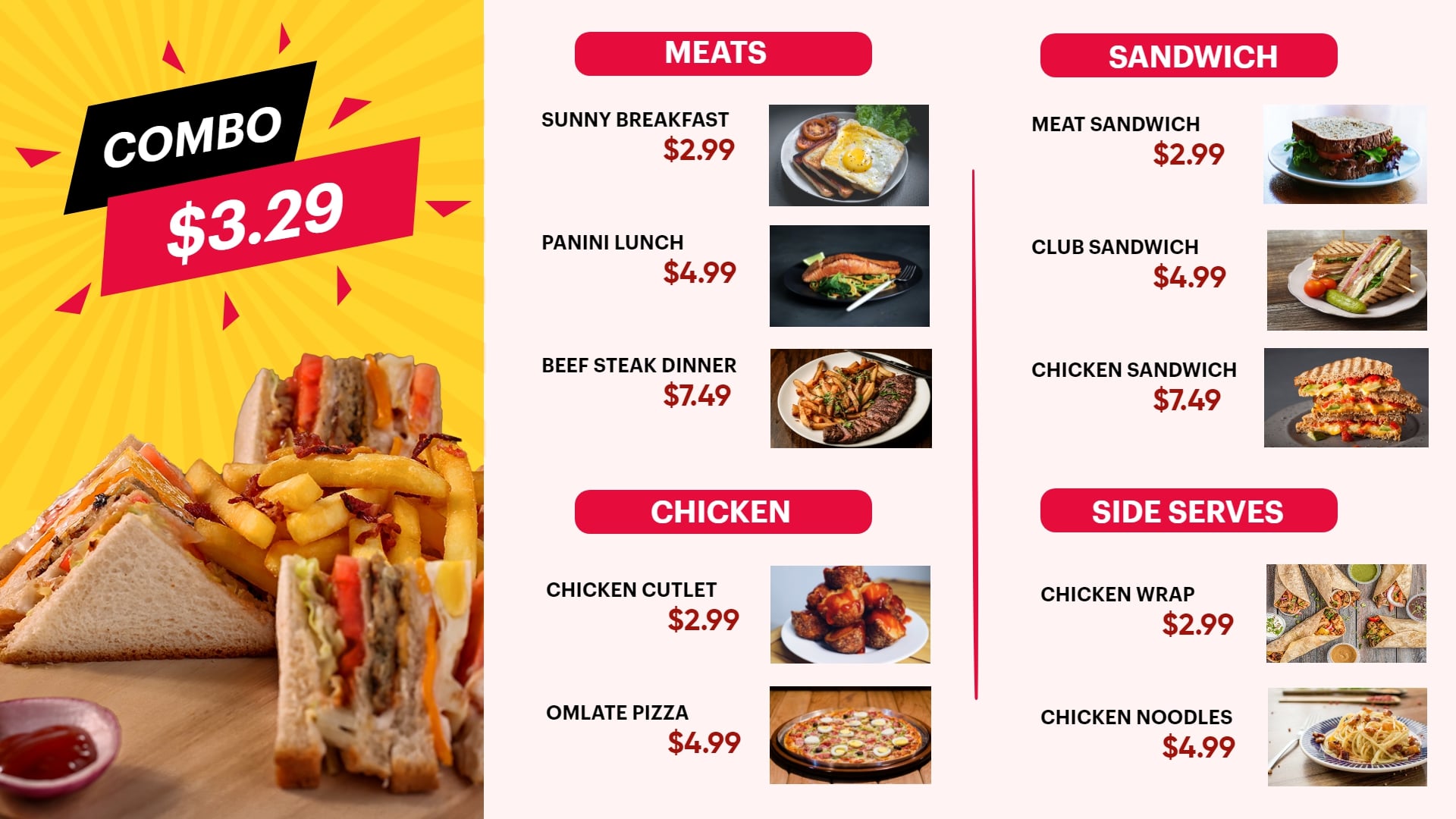 chicken sandwich menu templates