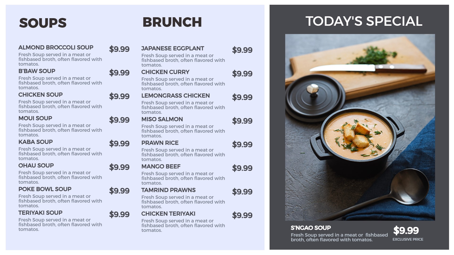 soups menu board templates