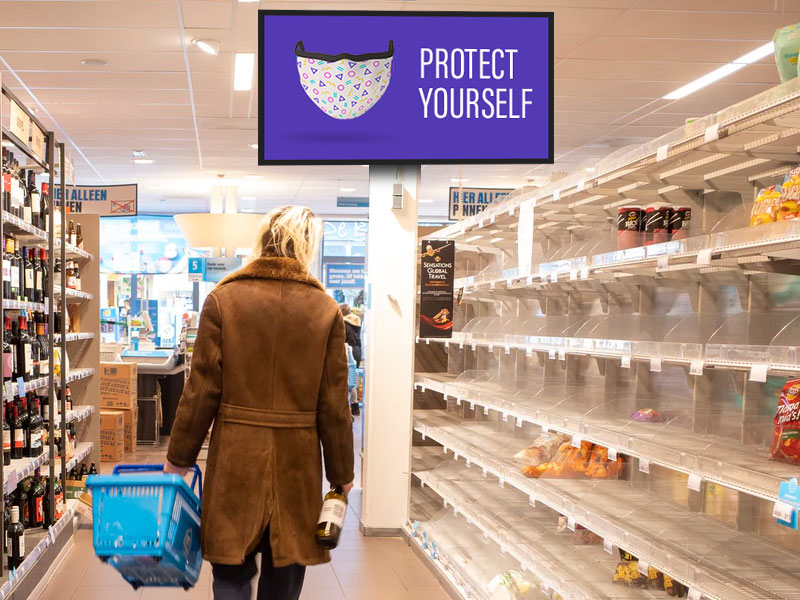 covid care info on signage screen