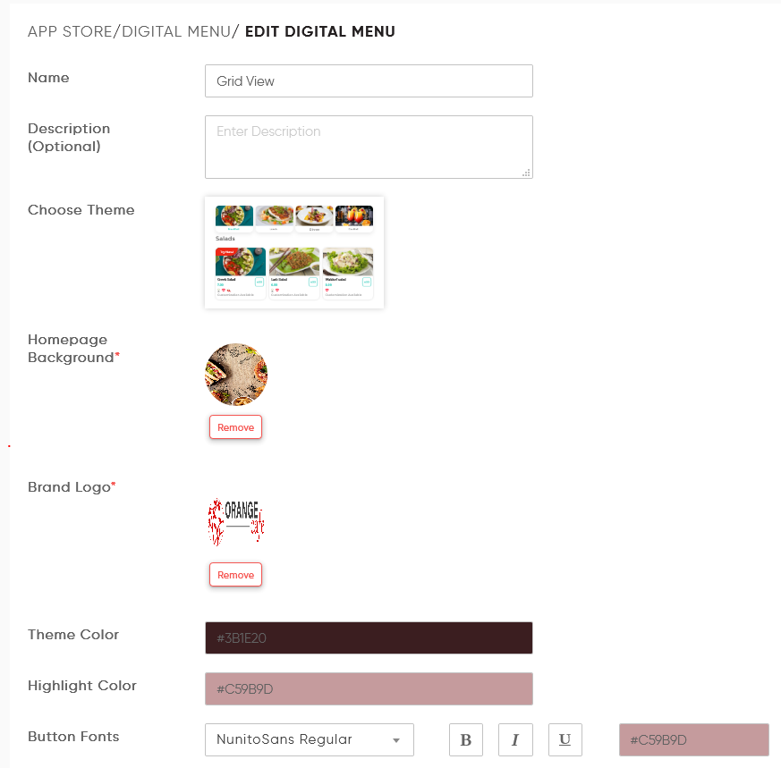 configure digital menu to screen