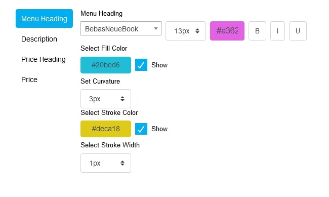 customize digital boards menu property