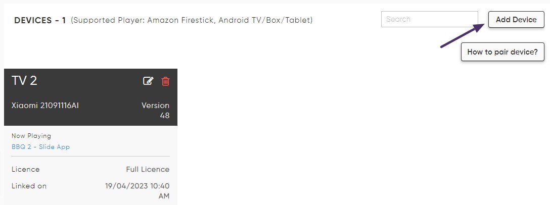 add your device in admin panel