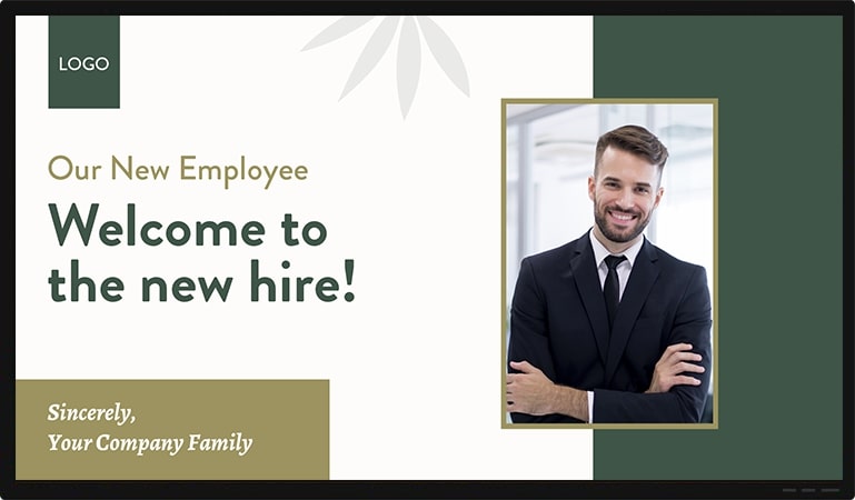 new hire announcement office tv screen