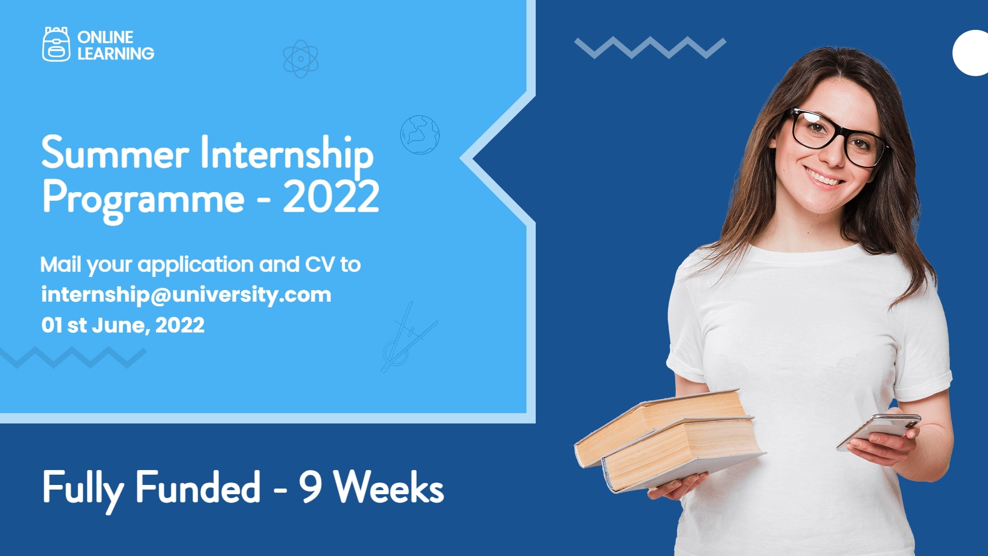 Internship announcement on digital display