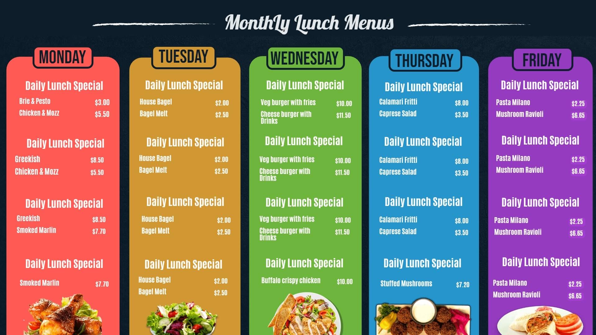 college canteen menu board