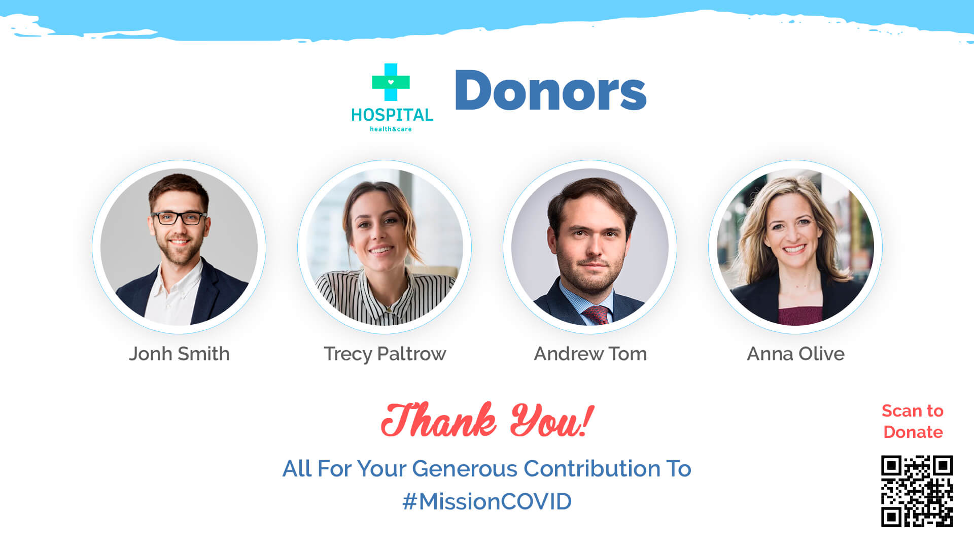 promote fundriser person on hospital tv screen