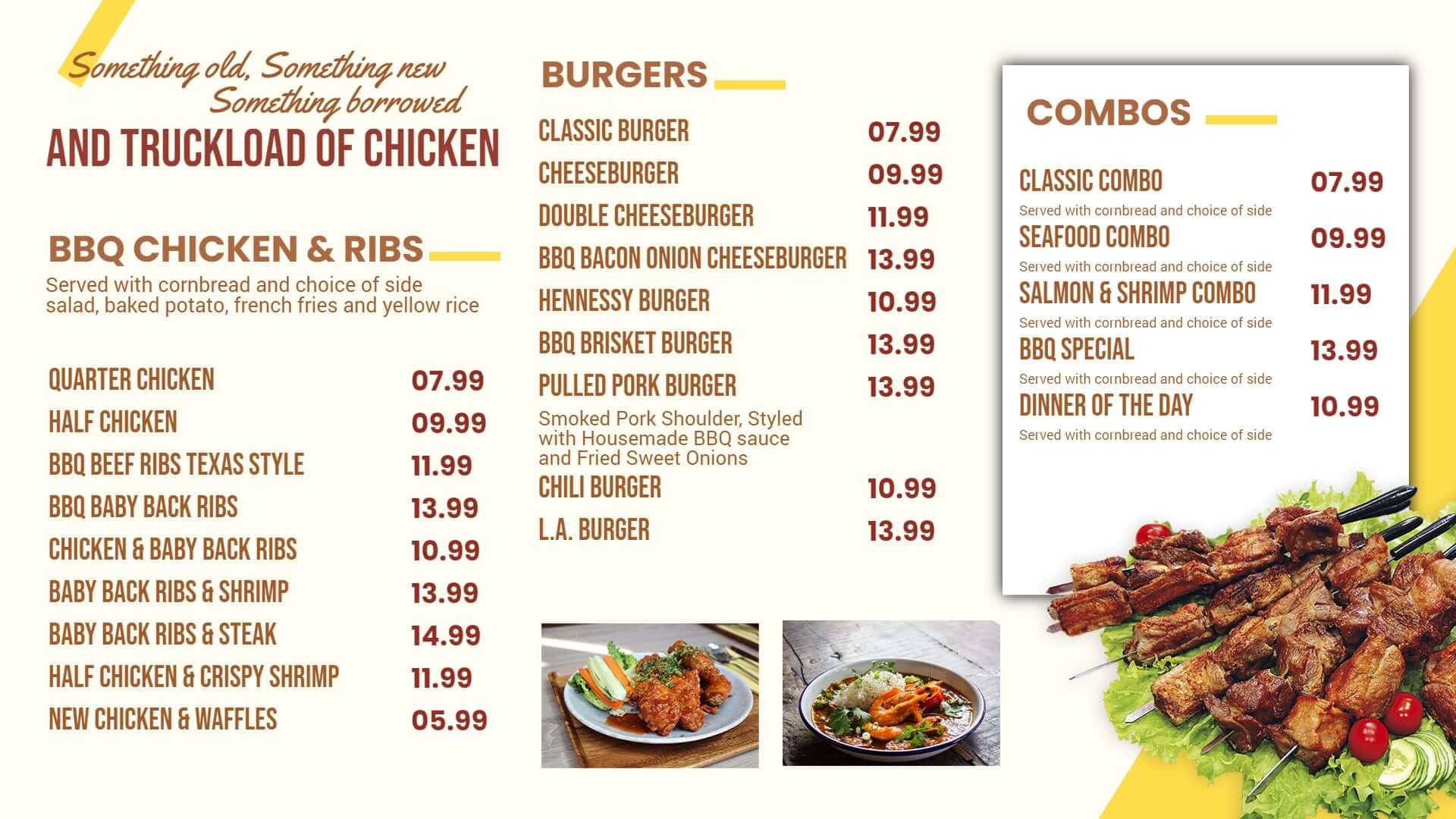 chicken bbq combo menu display screen