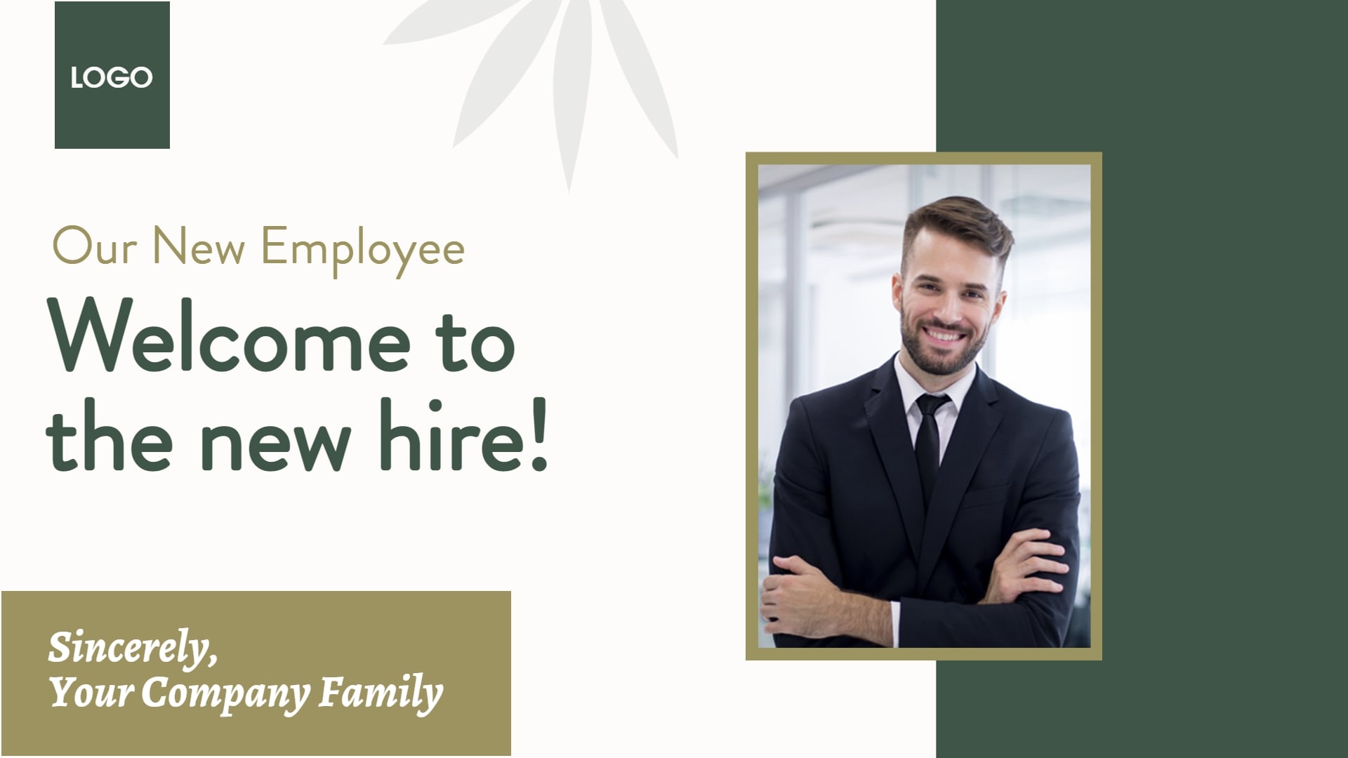 welcome new hire on digital screen