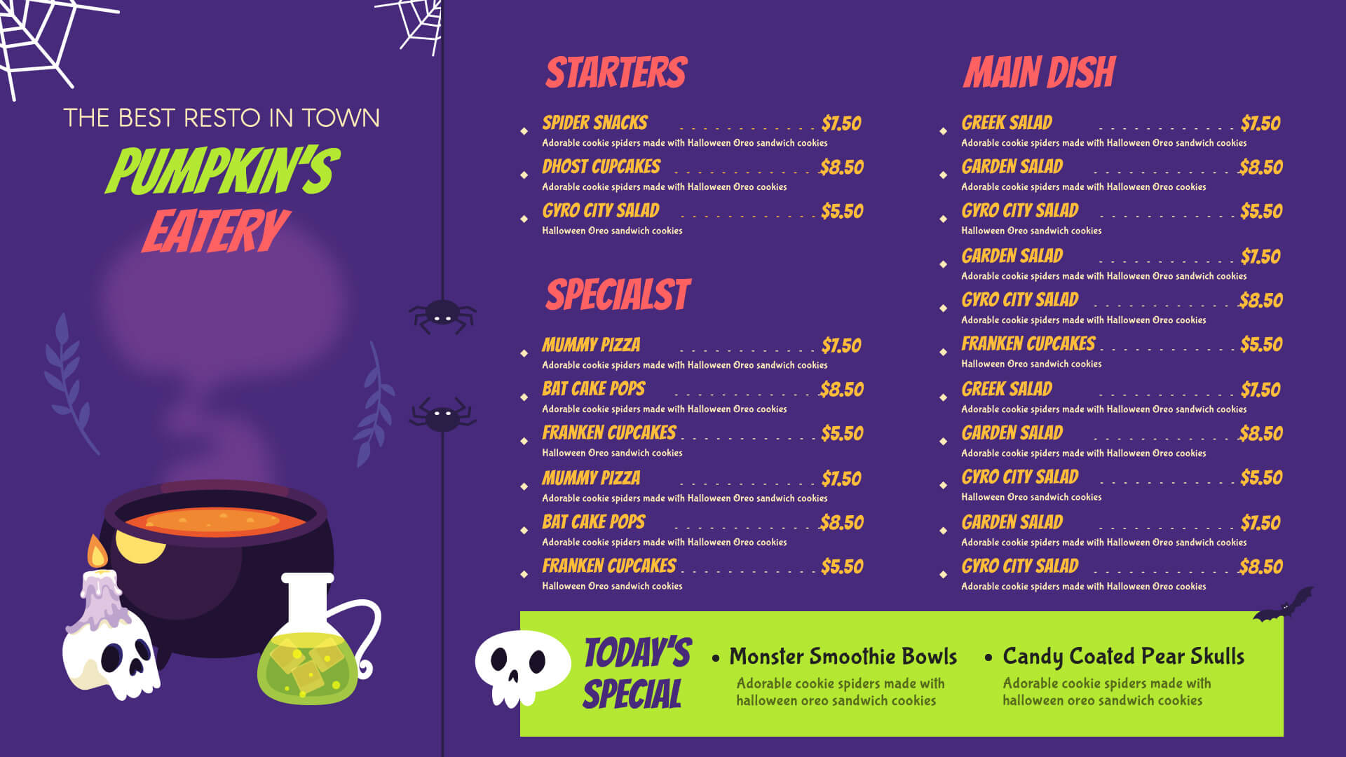 halloween restaurant menu free