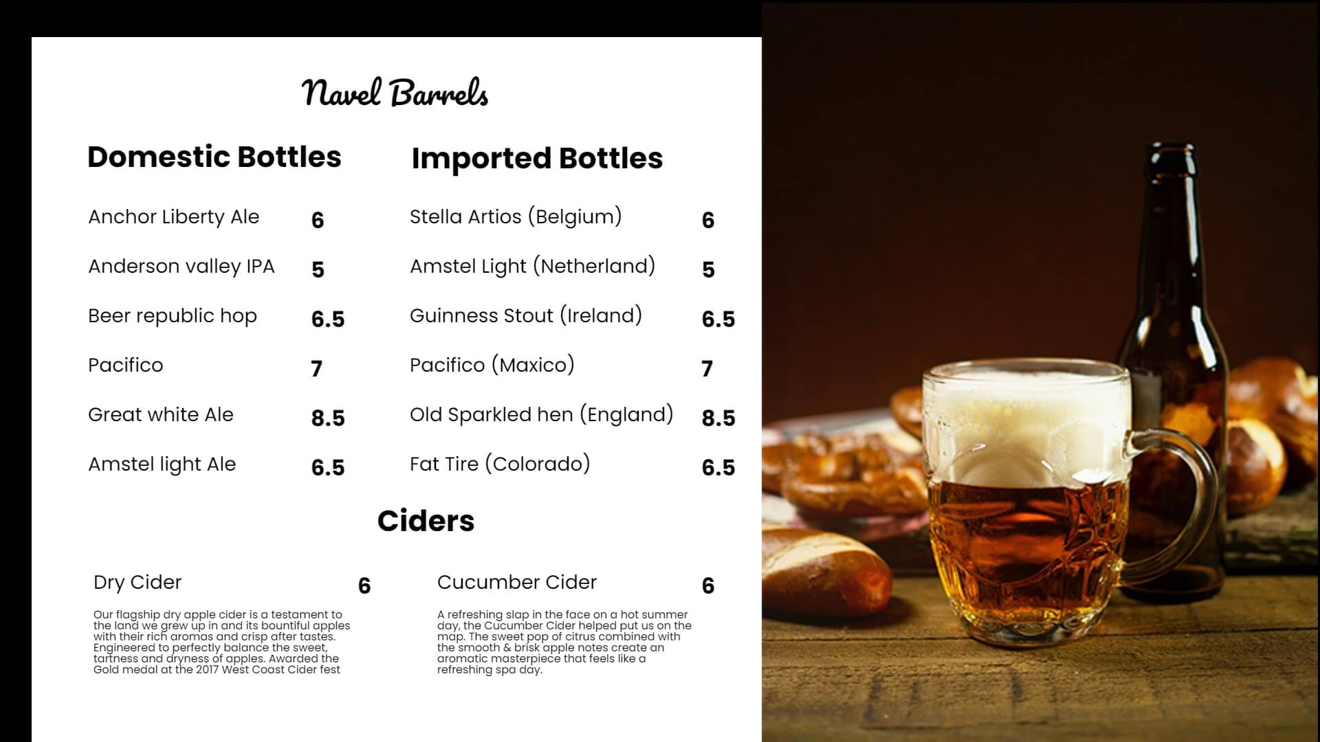 beer menu display on tv screen