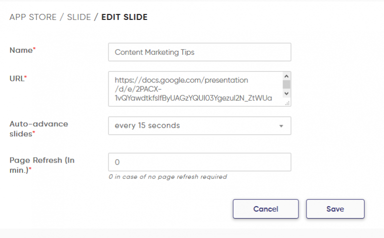 setup google slide in dotsignage