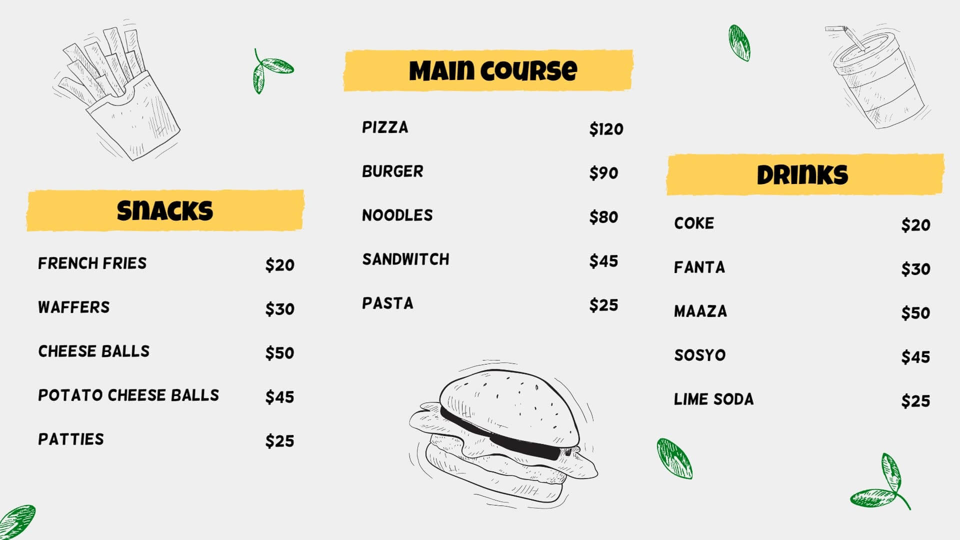 simple unique design menu boards