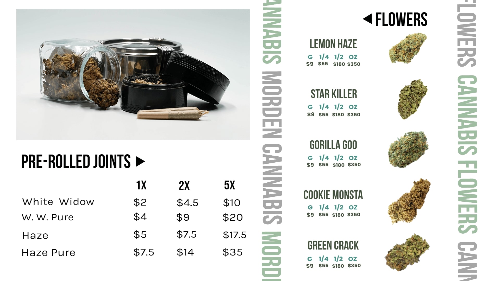 clean design menu template for cannabis