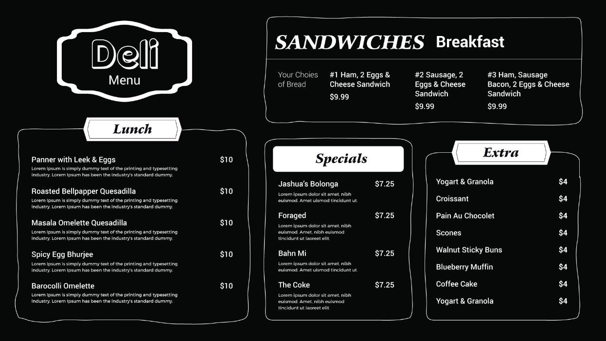 deli menu chalkboard design