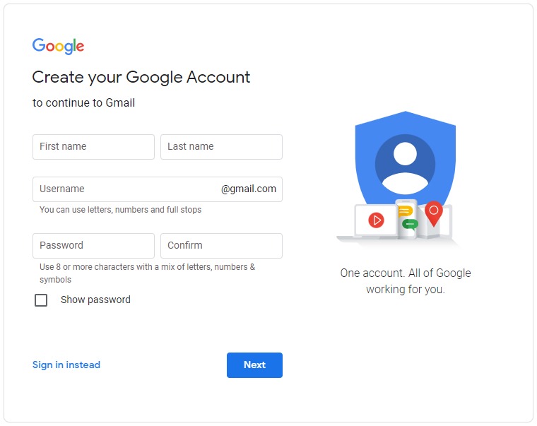 create new google account