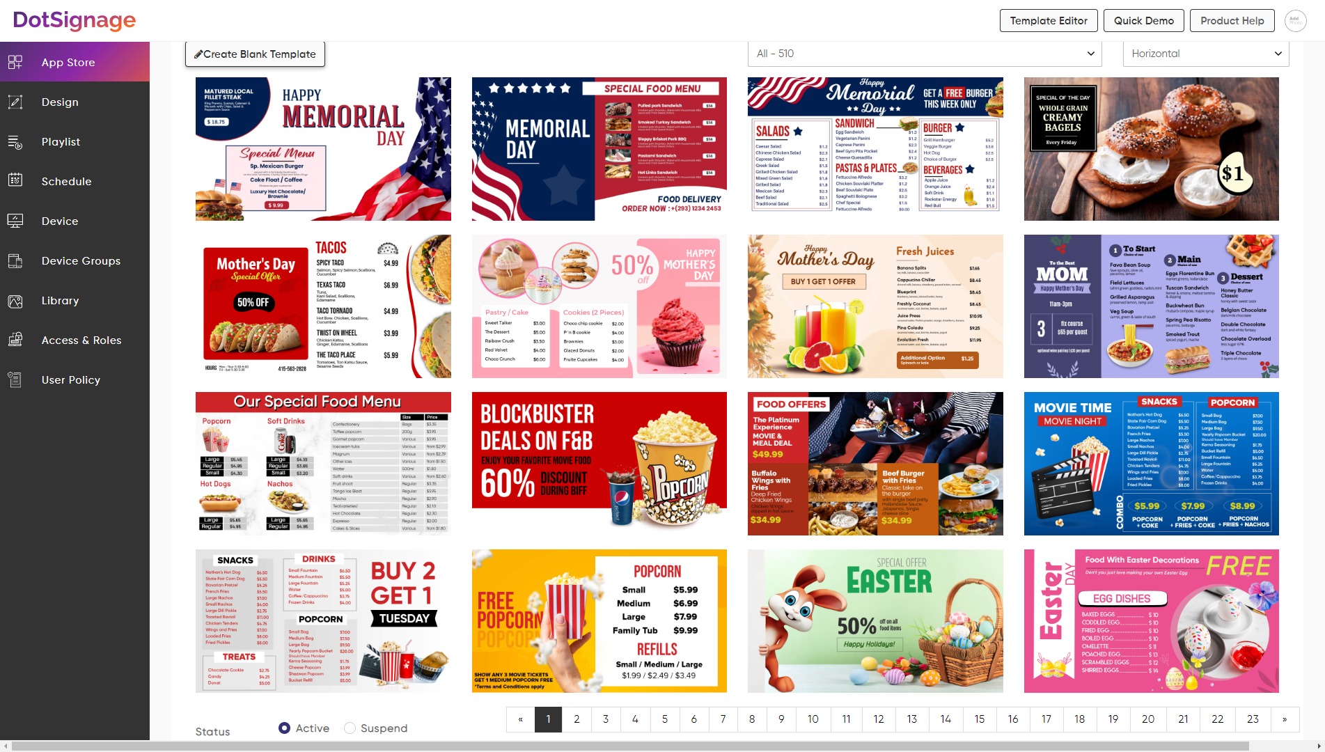 dotsignage menu board templates