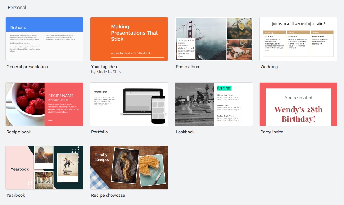 google slide template option