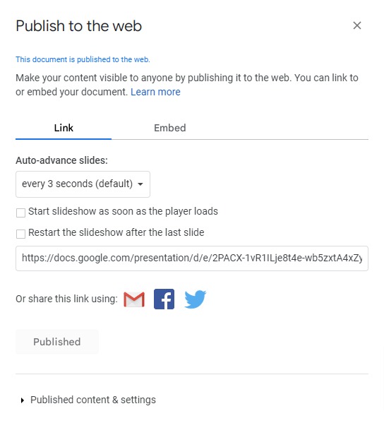 publish google slide on digital signage