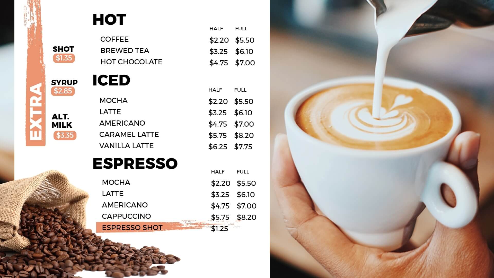 coffee shop special menu boards