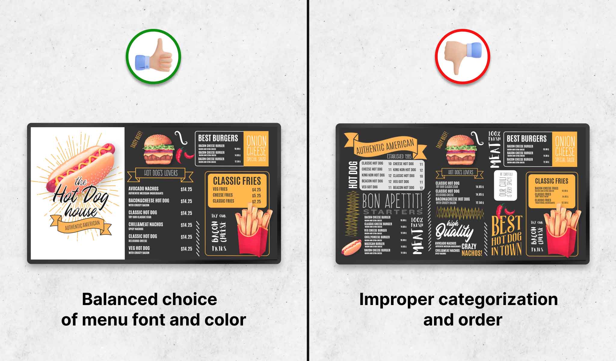categorize special restaurant offer on digital menu display