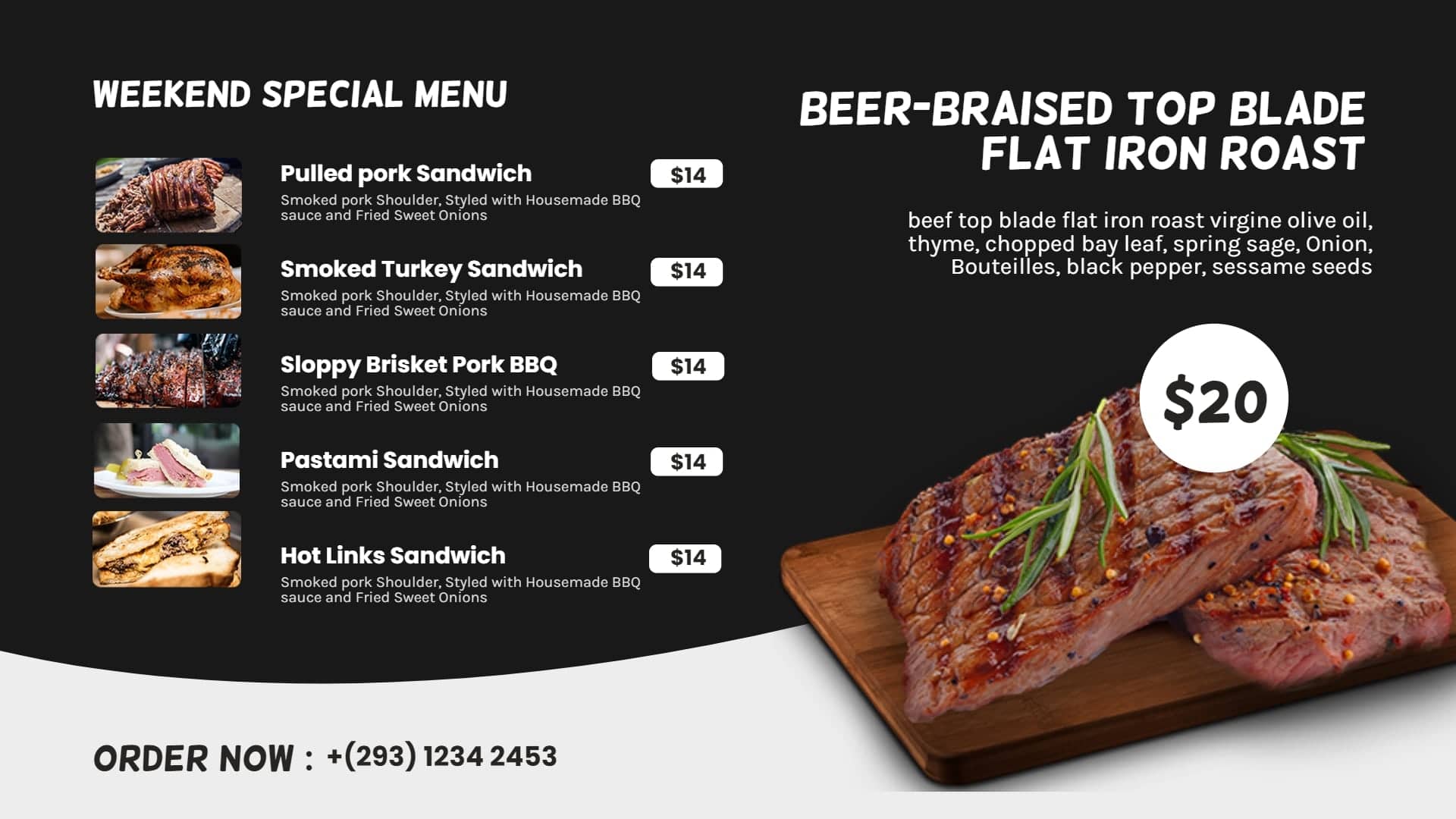 roast beef menu for digital tv screen
