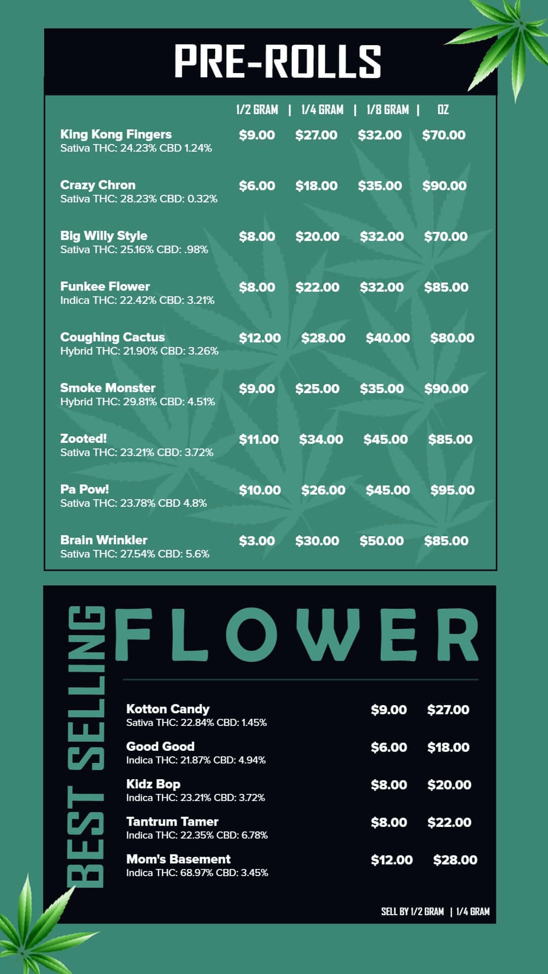 cannabis pre rolls display on tv screen