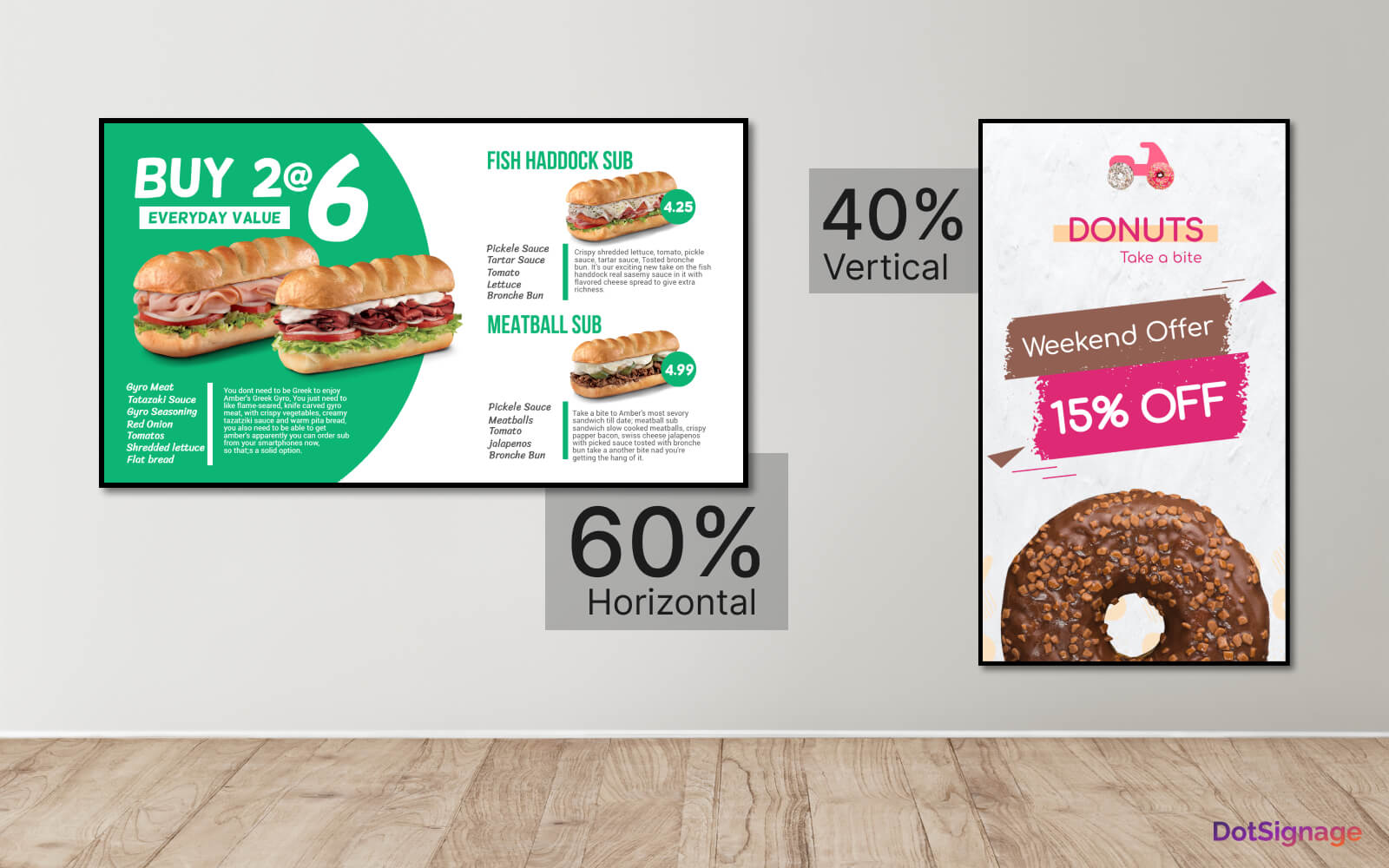 horizontal and vertical menu boards design