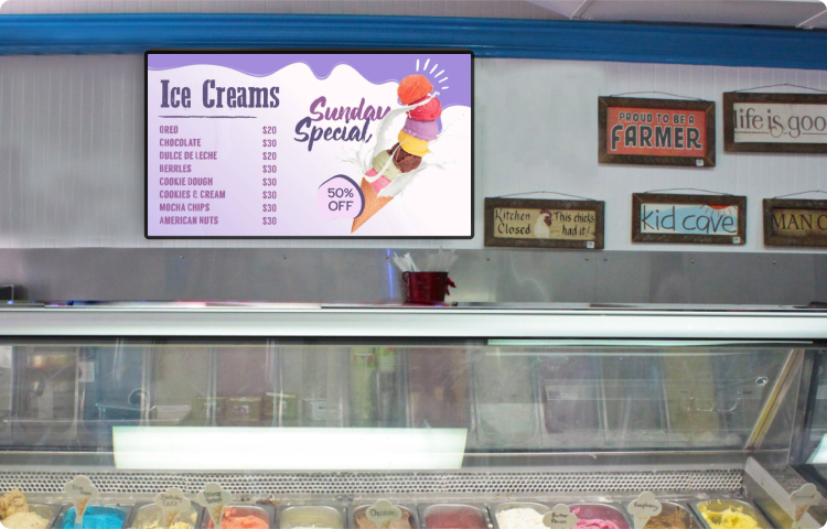 ice cream menu on digital display