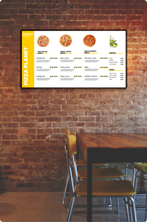 pizza menu board on tv screen