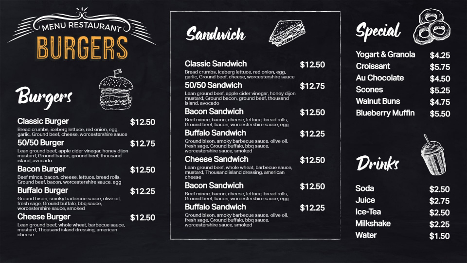 burger chalk boards digital menu template