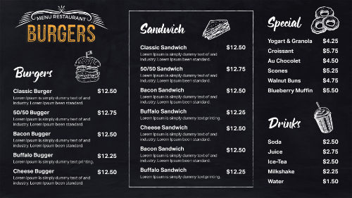 chalkboard tv display menu