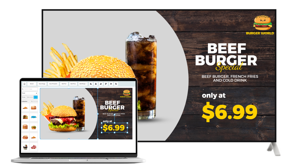 display burger menu on restaurant tv screen