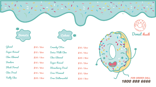 donuts menu for tv screen