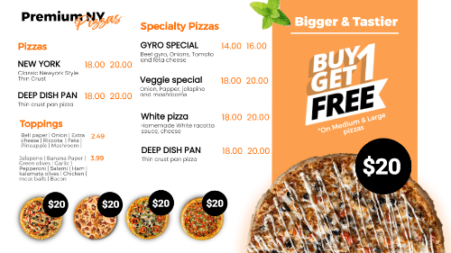 pizza shop digital display menu