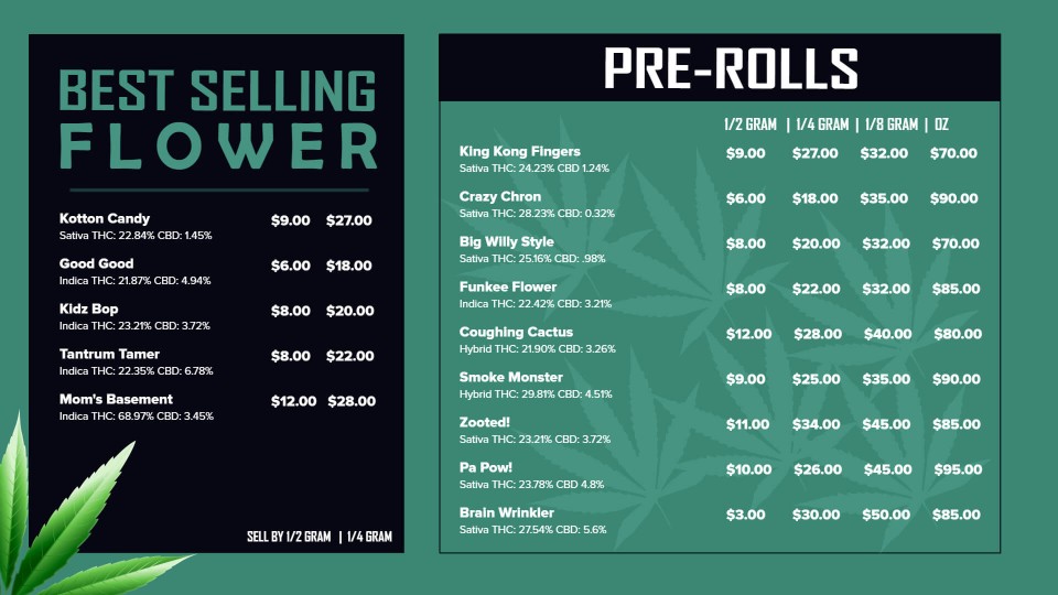 cannabis electronic menu templates
