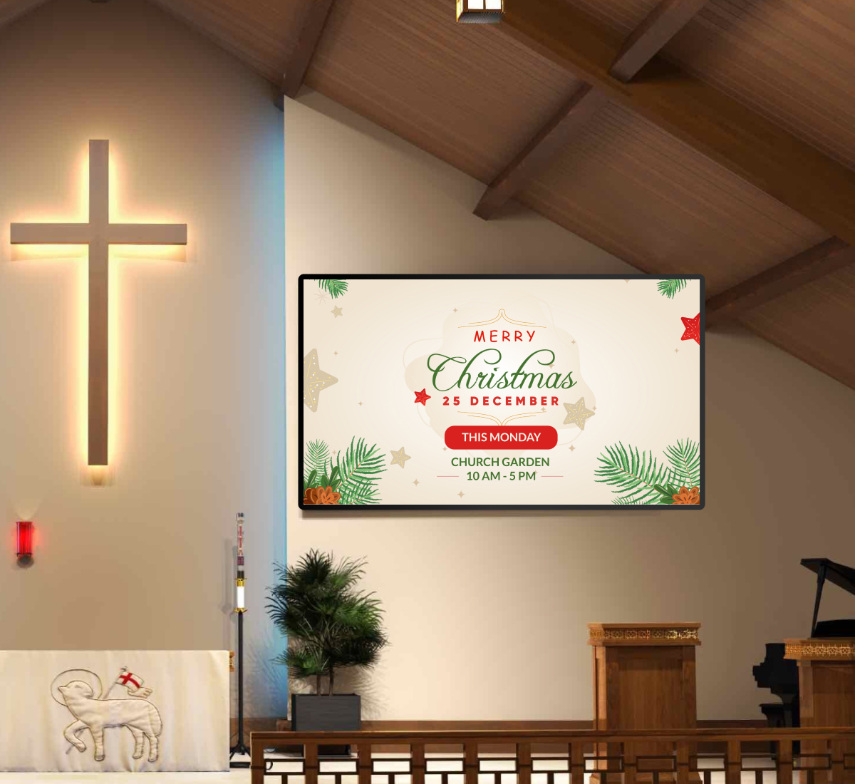 christmas event celebration announcement on digital screen