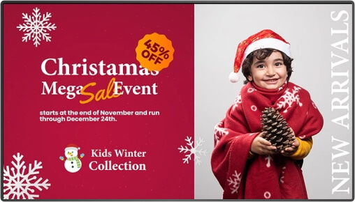 christmas retail store offer on digital signage tv screen