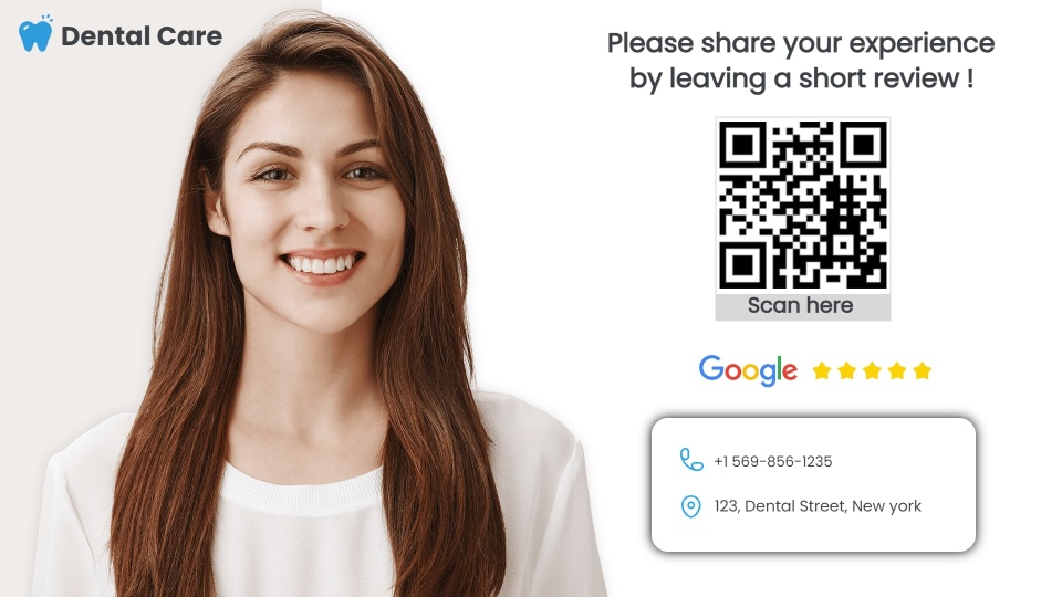dental clinic google review QR on TV screen