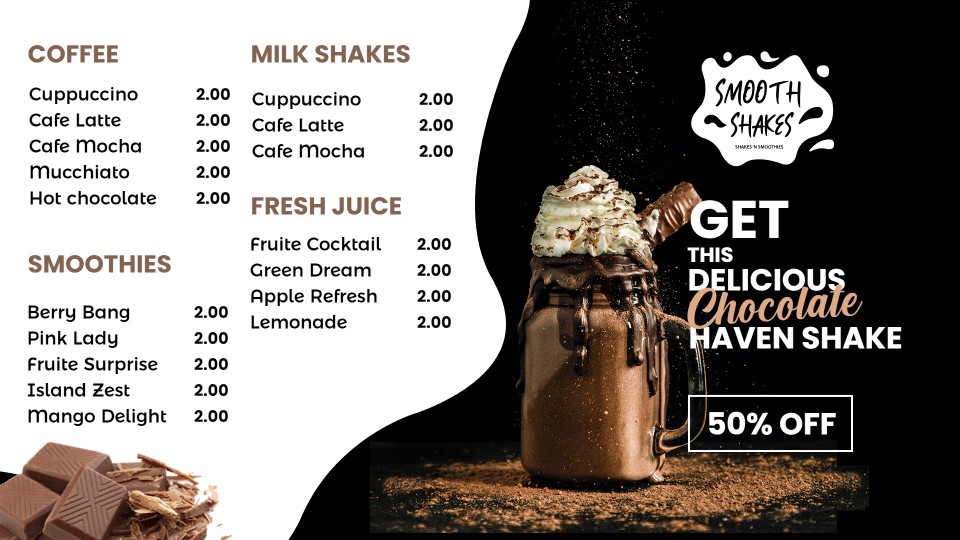digital display for coffee menu templates