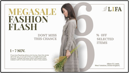 fashion sale promotion on retail digital signage tv
