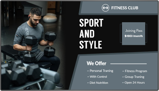 gym starting fee promotion on digital signage