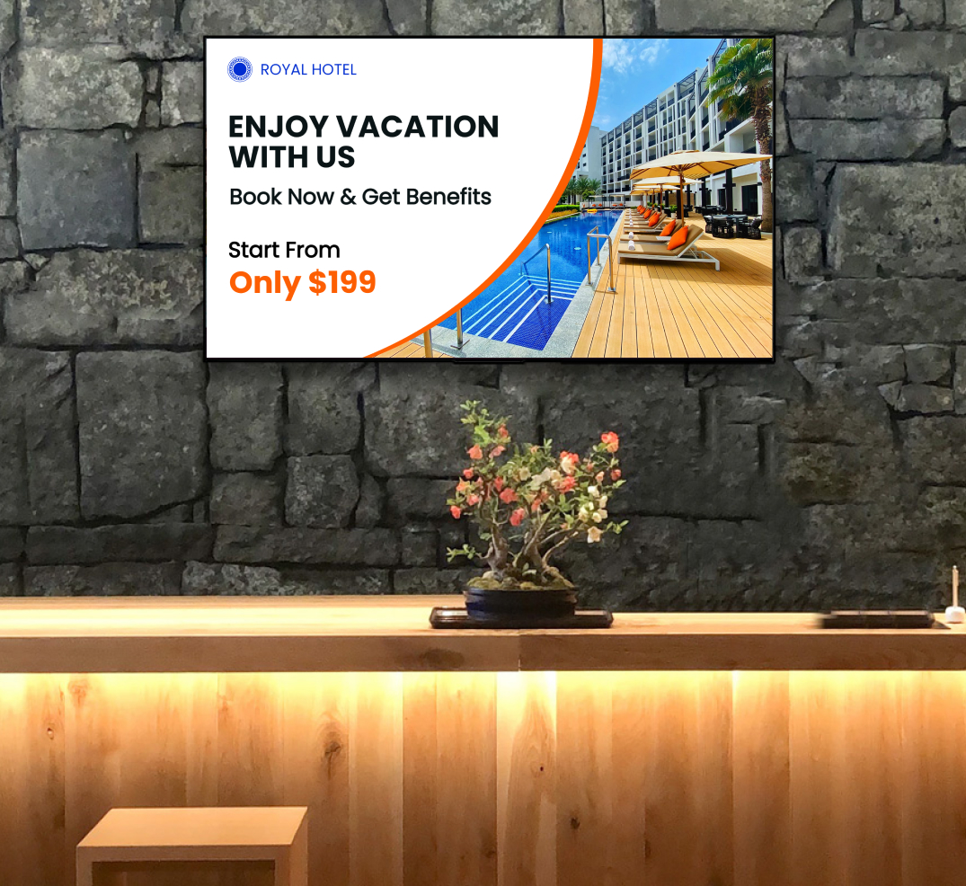 hotel reception area digital signage hotel offer promotion