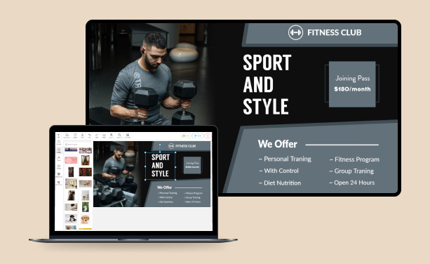 how gym digital signage template editor work