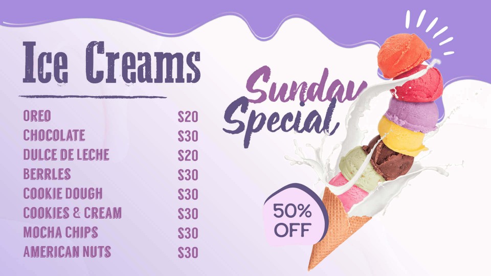 ice cream restaurant menu board template